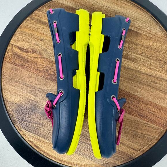 Crocs Women's Beach Line Boat Shoes Blue/Yellow/Pink Size 8 - Picture 6 of 8